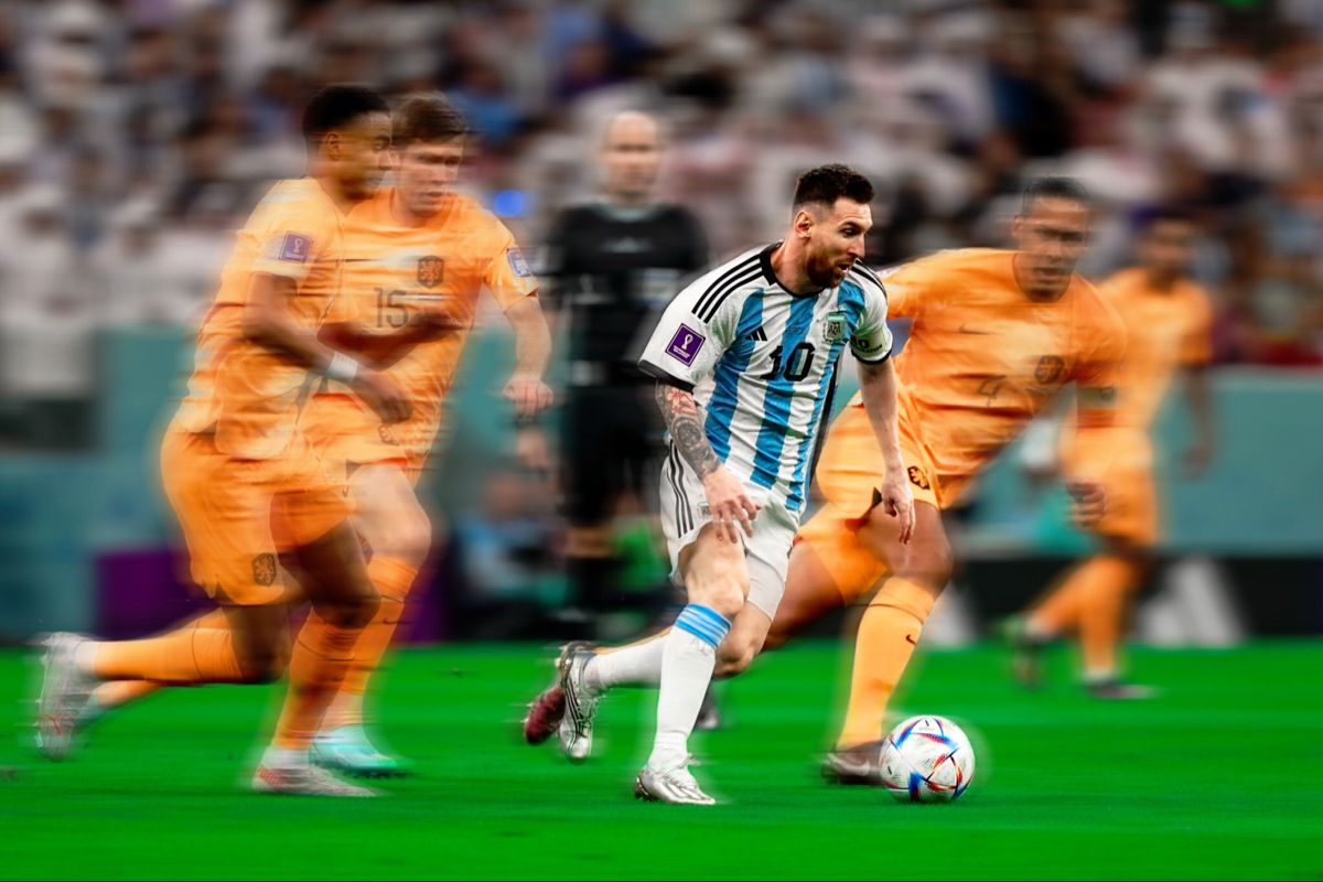 Messi with World Cup in his hands.