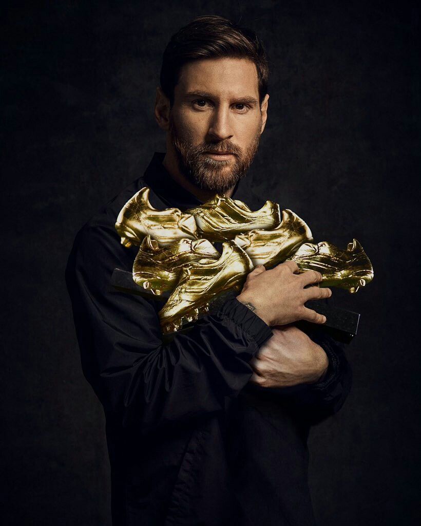 Messi with all his golden shoes.