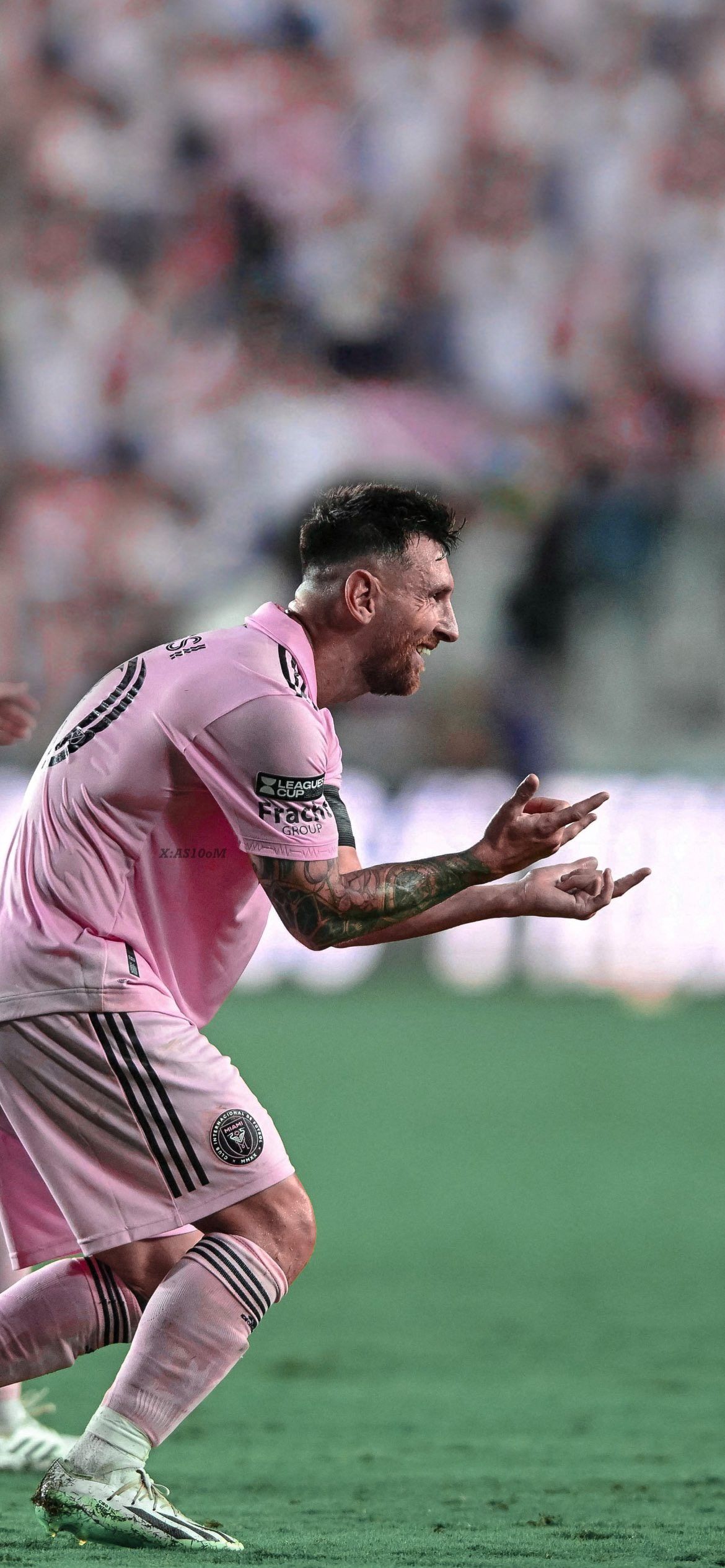 Messi celebrating after scoring a goal for Inter Miami.